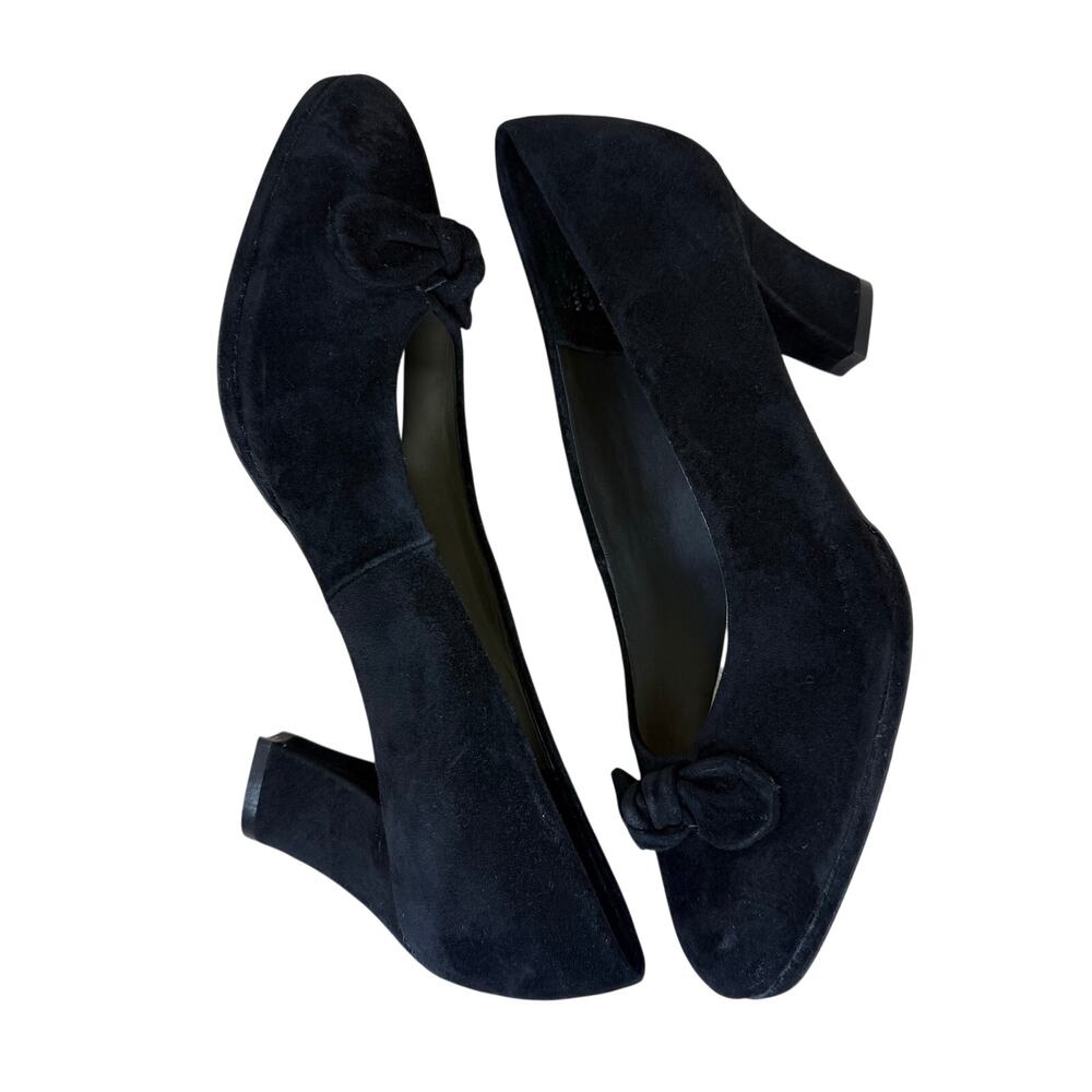 Vintage 90s Dolcis Pumps Women’s 8.5 Black Suede Bow Block Heel Leather